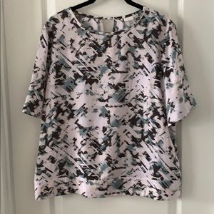 14TH & UNION Split Back Short Sleeves Polyester Print Blouse Size Medium